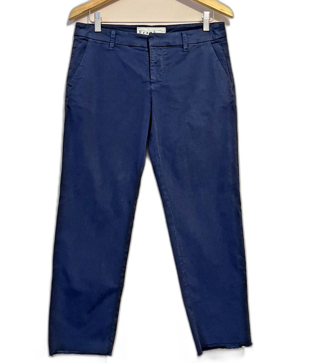 Frank & Eileen Kinsale Fray Hem Crop Pant Trousers 6 Navy Blue High Rise Coastal